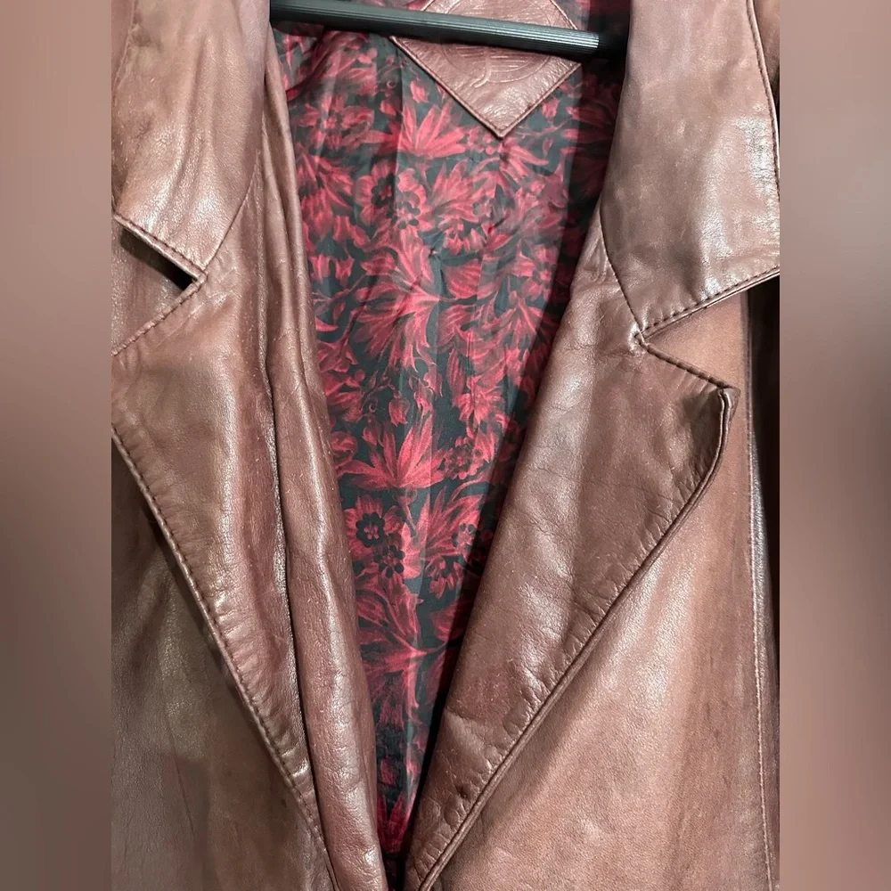 JF J. Ferrar Leather Trench Coat Brownish Red Vintage 80s 90s Large SEE NOTE